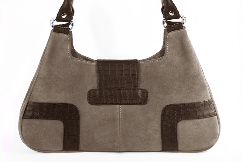 Dress handbag in taupe brown and dark brown leather - Rear view
